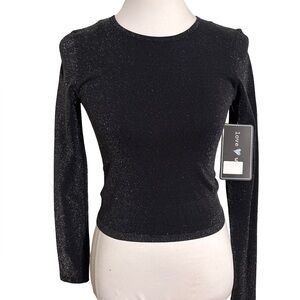 Love Wish Elegant Black Glitter Seamless Sparkle Crop Top